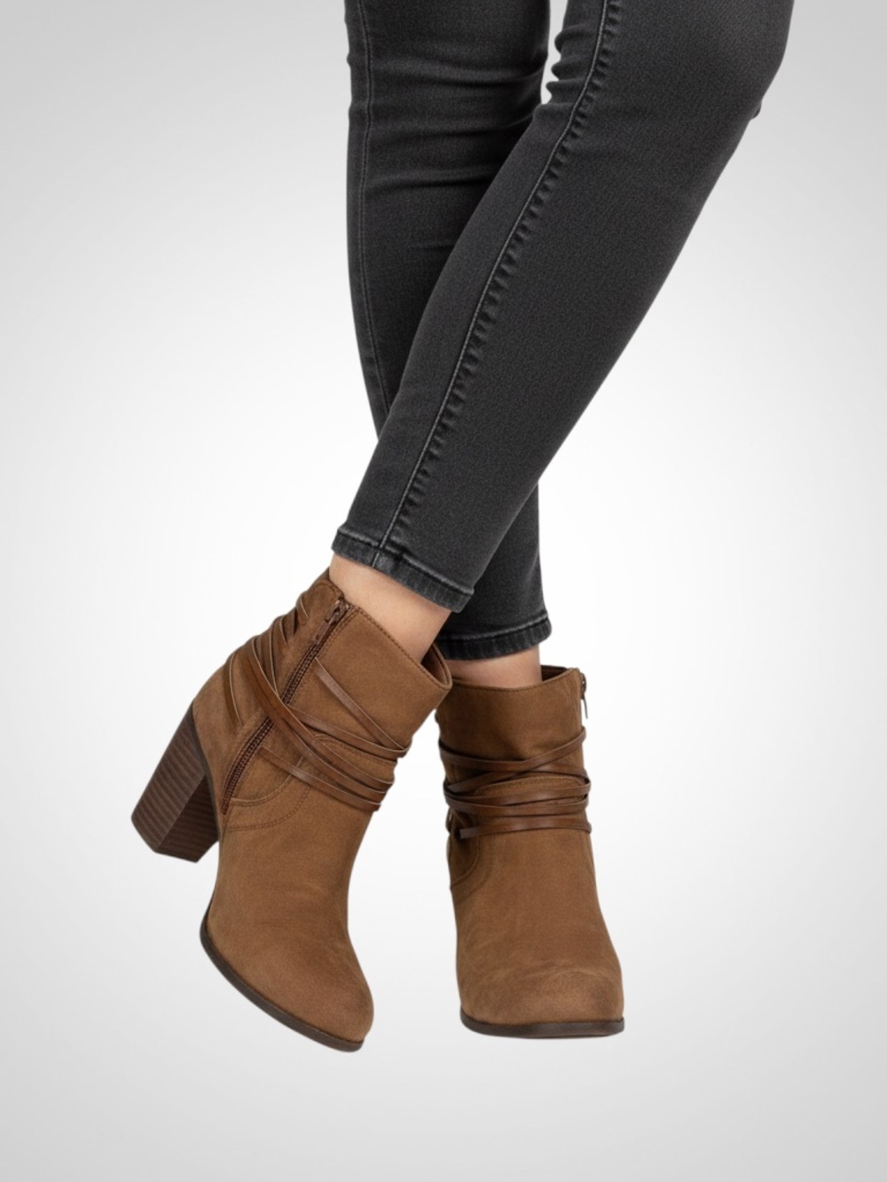 Madden Girl Brown Suede Ankle Booties with Wrap Straps